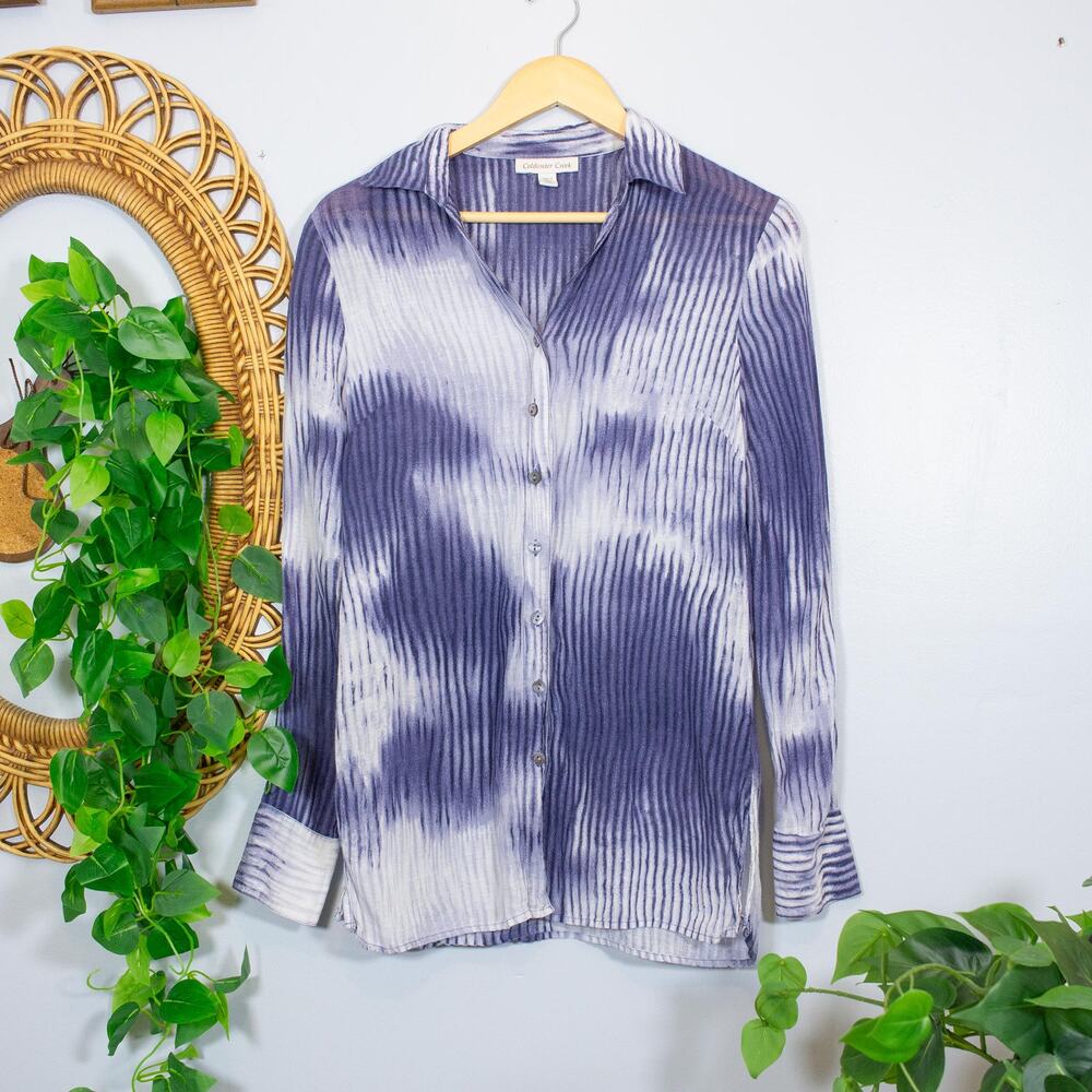 VTG Coldwater Creek Tie Dye Crinkle Shirt Boho Button Up Tunic | Soft Summer